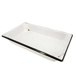 vintage white enamelware Baking Pan large rectangular tray black trim